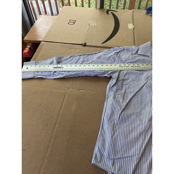 Michael Kors Gray Long Sleeve Dress Shirt, 16 Neck, Button Down, Striped Formal - Picture 8 of 12